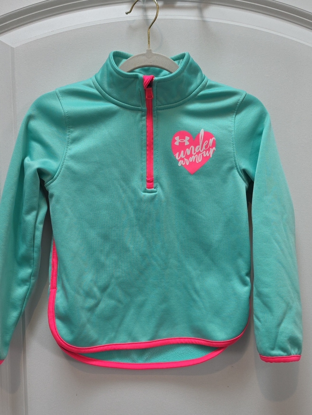 Under Armour Girls Teal Half-Zip Pullover with Pink Accents